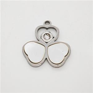 Raw Stainless Steel Clover Pendant Pave Shell Rhinestone, approx 15mm [SSB7175]