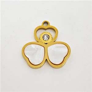 Stainless Steel Clover Pendant Pave Shell Rhinestone Gold Plated, approx 15mm [SSB7176]