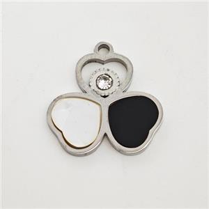 Raw Stainless Steel Clover Pendant Pave Shell Acrylic Rhinestone, approx 15mm [SSB7177]