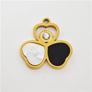 Stainless Steel Clover Pendant Pave Shell Acrylic Rhinestone Gold Plated, approx 15mm [SSB7178]