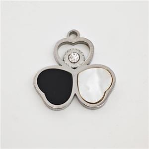 Raw Stainless Steel Clover Pendant Pave Shell Acrylic Rhinestone, approx 15mm [SSB7181]