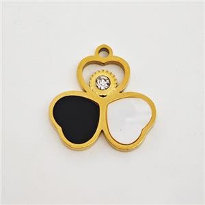 Stainless Steel Clover Pendant Pave Shell Acrylic Rhinestone Gold Plated, approx 15mm [SSB7182]