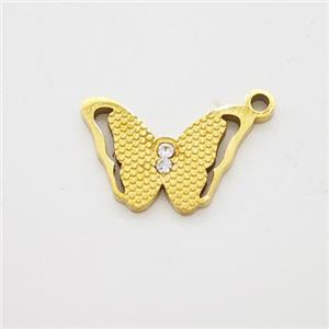 Stainless Steel Butterfly Pendant Pave Rhinestone Gold Plated, approx 9-14mm [SSB7183]