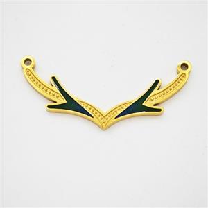 Stainless Steel Antlers Pendant Black Enamel 2loops Gold Plated, approx 10-30mm [SSB7187]