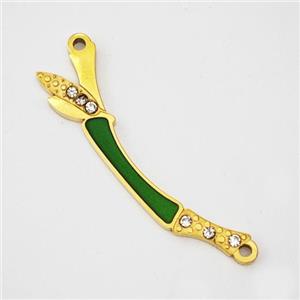 Stainless Steel Bamboo Pendant Pave Rhinestone Enamel 2loops Gold Plated, approx 6-30mm [SSB7188]