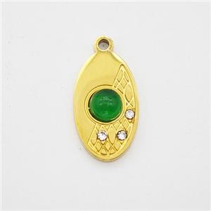 Stainless Steel Leaf Pendant Pave Green Jade Rhinestone Gold Plated, approx 8-14mm [SSB7197]