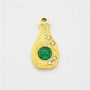 Stainless Steel Vase Pendant Pave Green Jade Rhinestone Bottle Gold Plated, approx 8-14mm [SSB7198]