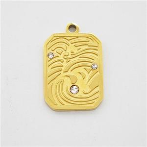 Stainless Steel Rectangle Pendant Pave Rhinestone Gold Plated, approx 10-14mm [SSB7199]