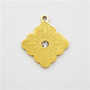 Stainless Steel Flower Pendant Pave Rhinestone Gold Plated, approx 14mm [SSB7200]
