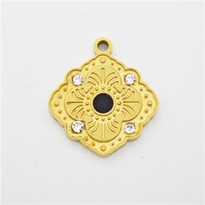 Stainless Steel Flower Pendant Pave Rhinestone Gold Plated, approx 14mm [SSB7201]