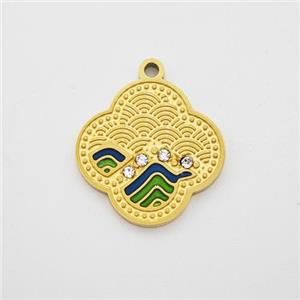 Stainless Steel Flower Pendant Pave Rhinestone Gold Plated, approx 14mm [SSB7202]