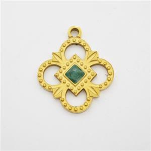 Stainless Steel Flower Pendant Green Painted Gold Plated, approx 14.5mm [SSB7203]