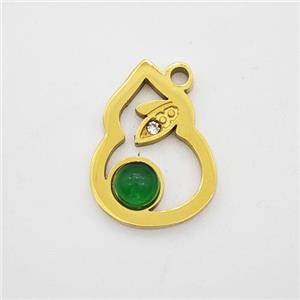 Stainless Steel Gourd Pendant Pave Green Jade Gold Plated, approx 11-15mm [SSB7205]