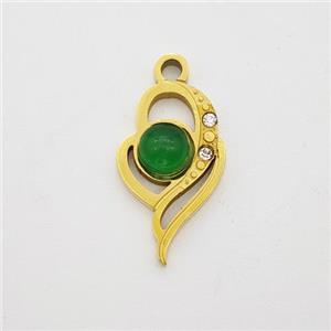 Stainless Steel Heart Pendant Pave Jade Rhinestone Gold Plated, approx 8-14mm [SSB7206]