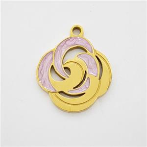 Stainless Steel Flower Pendant Painted Gold Plated, approx 14mm [SSB7207]
