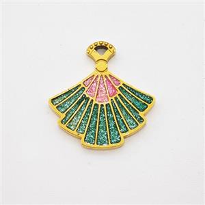 Stainless Steel Fan Pendant Green Painted Gold Plated, approx 13-14mm [SSB7214]