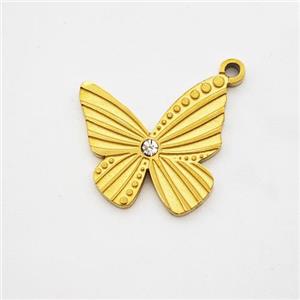 Stainless Steel Butterfly Pendant Pave Rhinestone Gold Plated, approx 14mm [SSB7217]