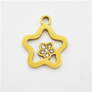 Stainless Steel Star Pendant Pave Rhinestone Gold Plated, approx 13.5mm [SSB7221]