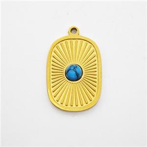 Stainless Steel Sun Pendant Pave Blue Howlite Rectangle Gold Plated, approx 10-14mm [SSB7222]