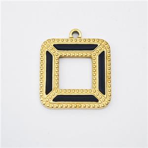Stainless Steel Square Pendant Pave Black Acrylic Gold Plated, approx 14x14mm [SSB7223]