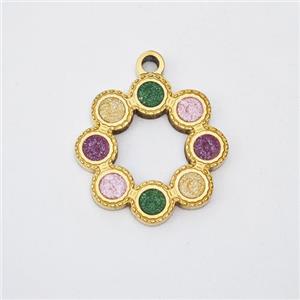 Stainless Steel Wreath Pendant Painted Gold Plated, approx 14.5mm [SSB7224]