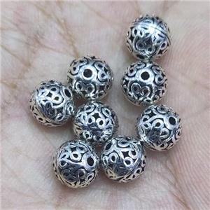 Sterling Silver round beads, hollow, antique silver, approx 8mm dia [STS0348]