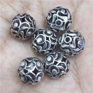 Sterling Silver round beads, hollow, antique silver, approx 10mm dia [STS0350]