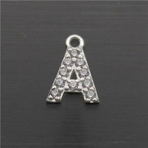 Sterling Silver A-Letter Pendant Pave Zircon, approx 5-8mm [STS0351]