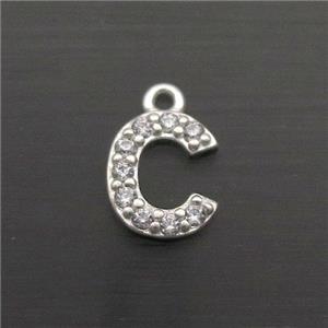 Sterling Silver C-Letter Pendant Pave Zircon, approx 5-8mm [STS0353]