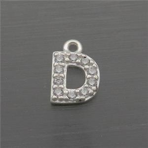 Sterling Silver D-Letter Pendant Pave Zircon, approx 5-8mm [STS0354]
