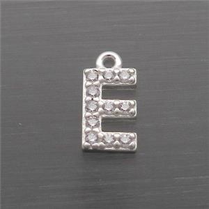 Sterling Silver E-Letter Pendant Pave Zircon, approx 5-8mm [STS0355]
