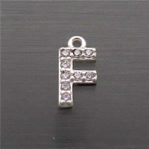 Sterling Silver F-Letter Pendant Pave Zircon, approx 5-8mm [STS0356]