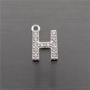 Sterling Silver H-Letter Pendant Pave Zircon, approx 5-8mm [STS0358]