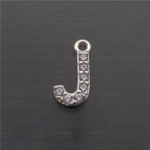 Sterling Silver J-Letter Pendant Pave Zircon, approx 5-8mm [STS0360]