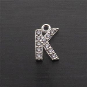 Sterling Silver K-Letter Pendant Pave Zircon, approx 5-8mm [STS0361]