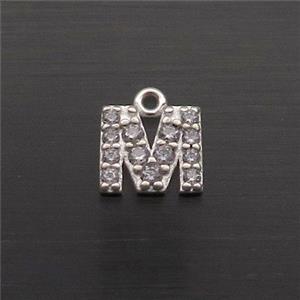 Sterling Silver M-Letter Pendant Pave Zircon, approx 5-8mm [STS0363]