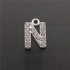 Sterling Silver N-Letter Pendant Pave Zircon, approx 5-8mm [STS0364]