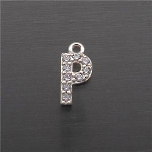 Sterling Silver P-Letter Pendant Pave Zircon, approx 5-8mm [STS0366]