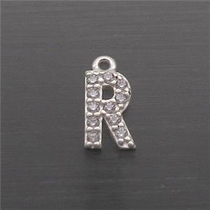 Sterling Silver R-Letter Pendant Pave Zircon, approx 5-8mm [STS0368]
