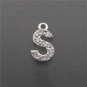 Sterling Silver S-Letter Pendant Pave Zircon, approx 5-8mm [STS0369]