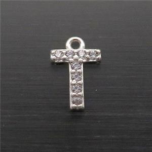 Sterling Silver T-Letter Pendant Pave Zircon, approx 5-8mm [STS0370]