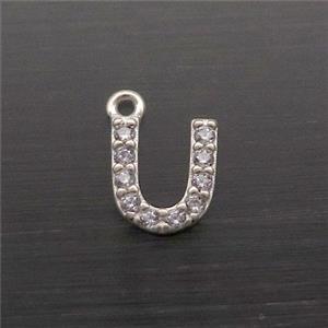 Sterling Silver U-Letter Pendant Pave Zircon, approx 5-8mm [STS0371]