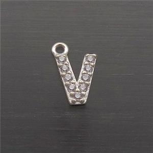 Sterling Silver V-Letter Pendant Pave Zircon, approx 5-8mm [STS0372]