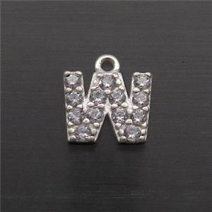 Sterling Silver W-Letter Pendant Pave Zircon, approx 5-8mm [STS0373]