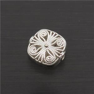 Sterling Silver Beads Square Hollow, approx 7mm [STS0470]