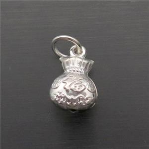 Sterling Silver Fu Bag Pendant, approx 8-13mm [STS0491]