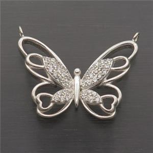 Sterling Silver Butterfly Pendant Pave Zircon 2loops, approx 18-26mm [STS0550]