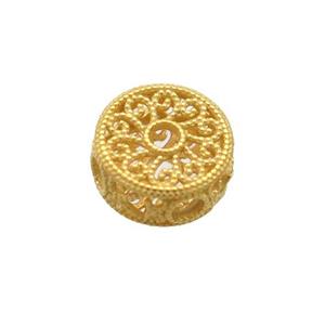 Sterling Silver Beads Button Hollow Gold Plated, approx 7mm [STS0581]