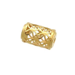 Sterling Silver Beads Column Hollow Gold Plated, approx 6-9.5mm [STS0583]