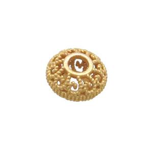 Sterling Silver Beads Rondelle Hollow Gold Plated, approx 6mm [STS0596]